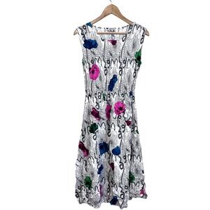 Alquema Womens Crinkle Smash Pocket Midi Dress Size 1 Floral Stretch Sleeveless